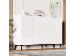 Aparador 160 Cm - 4 Puertas, Estantes Ajustables, Multifuncional Con Patas Metálicas - Blanco