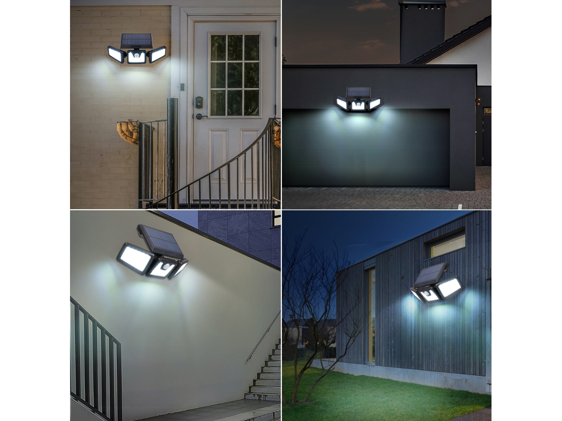 2026-luz Solar Exterior Con Sensor De Movimiento Pir 3 Cabezas 70 Leds Ip65 Resistente Al Agua Para Jardín Patio Calle