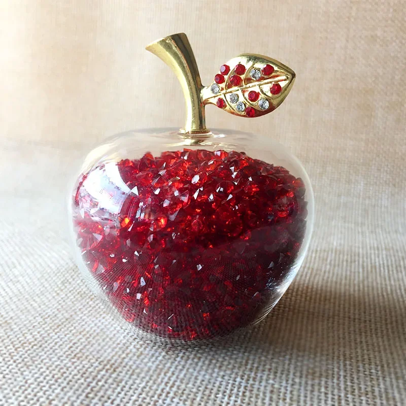 Adorno De Manzana De Cristal (rojo, 80 Mm), Engastado Con Diamantes Arcoíris, Figura De Cristal.