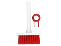 Cepillo de limpieza multifuncional Baok 5 en 1 para teclado y auriculares con doble cabezal y diseño de 3 filas, color blanco y rojo.