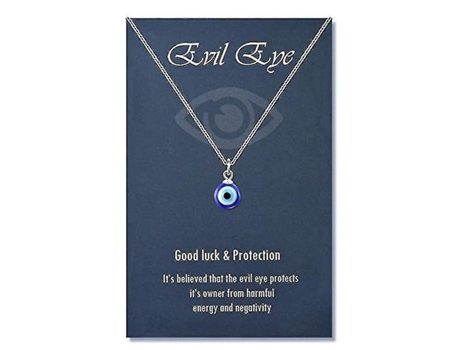 Collar de ojo azul colgante colgante de ojo pavo protección de ojo malvado plateado