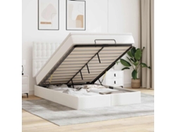 Estructura Cama Otomana Colchón Cuero Sintético Blanco