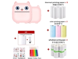 Impresora térmica inalámbrica Bluetooth, impresión de etiquetas sin tinta, con 14 rollos de papel de impresión, bolígrafo de acuarela, color rosa Digitallab