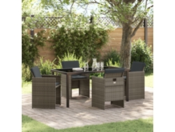 Juego de comedor de jardín de 5 piezas con cojines de mimbre gris de polipropileno Lovely Home