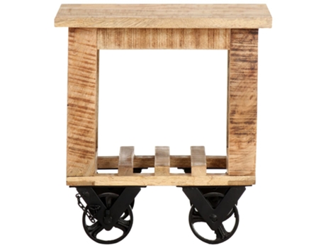 MAISON EXCLUSIVE - Mesa auxiliar con ruedas madera de mango rugosa 40x40x42 cm