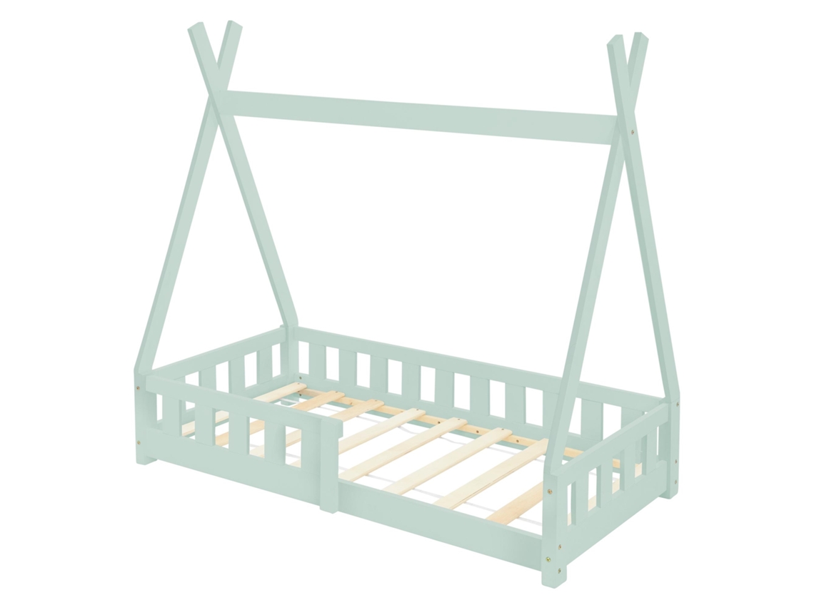 Cama infantil tipi ML-Design 70x140 cm color menta con protección anticaída y somier