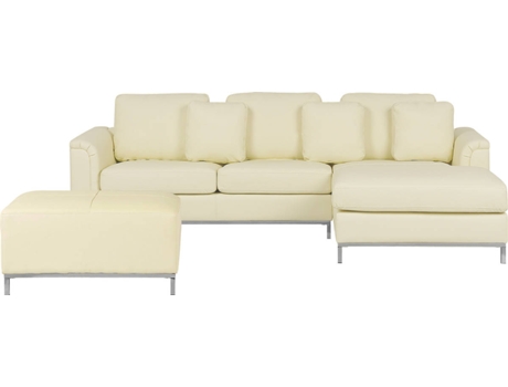 Sofá esquinero en piel beige con reposapiés izquierdo BELIANI Oslo