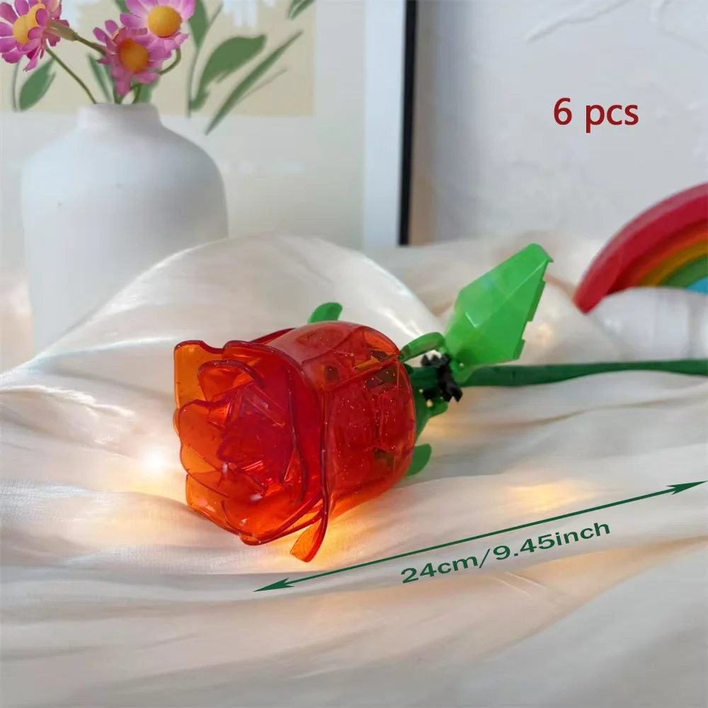 (6 Rosas) Modelo 3d De Ramo De Rosas, Bloques De Construcción, Regalo, Decoración Del Hogar, Juguete Para Niños Con Caja