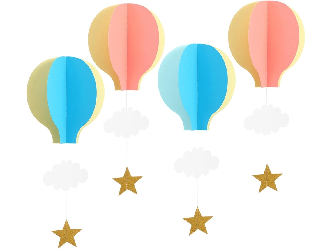 Juego 4 Adornos Colgantes Papel 3d Reutilizables Globo Aerostático Nubes Actividades Fiesta Ambiente Romántico