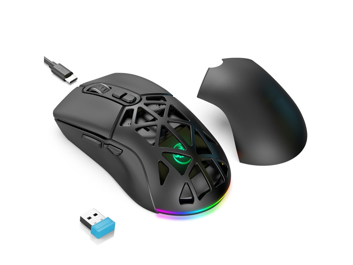 Ratón para juegos Yizhood T26 de modo dual, inalámbrico, 2,4 G, BT5.1, para portátil, 4800 dpi, óptico ajustable, color negro