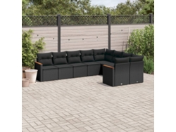 Conjunto de sofá de jardín de 9 piezas con cojines, ratán negro, Dkd Home Decor