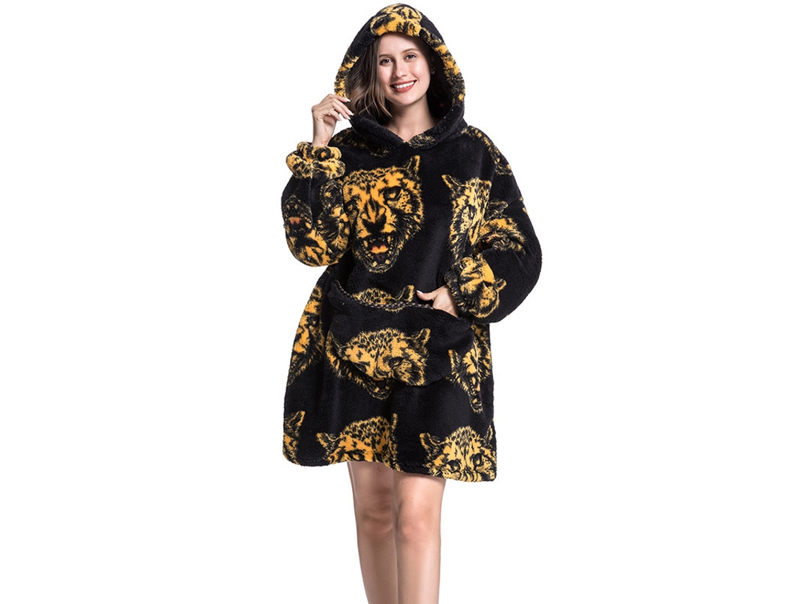 Manta Con Capucha, Sudadera Con Capucha De Polar, Manta Unisex Para Llevar Puesta (cabeza De Leopardo) Cuich