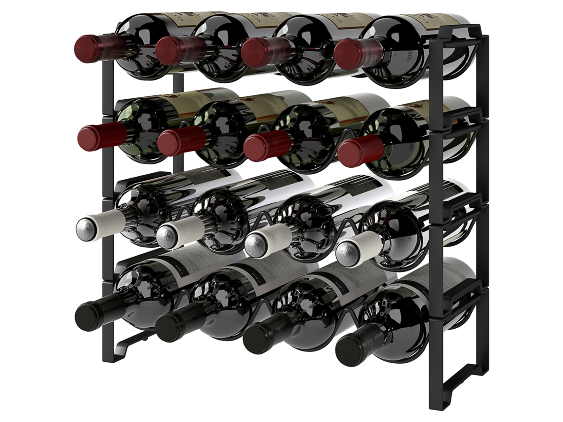 Adega Wave Empilhável para 16 Garrafas, Metal, 42,5x16,5x41 Cm, Preta, ZENCORE SERVICES