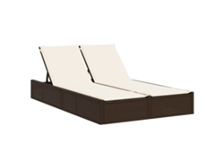 Chaise longue doble con cojines, mimbre, patas marrones, EXCLUSIVA MAISON