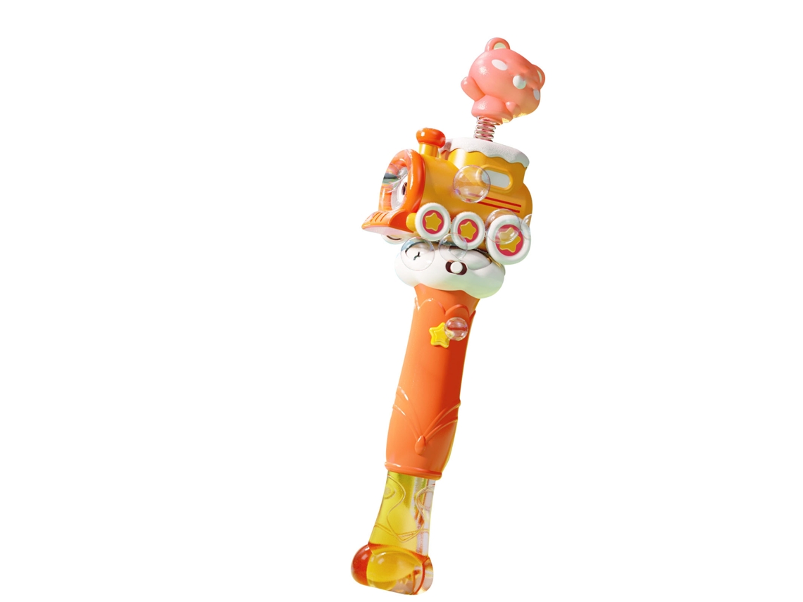 Máquina de burbujas con forma de tren de oso (modelo 2026) con música, volumen, brillo y 3 niveles para actividades al aire libre.