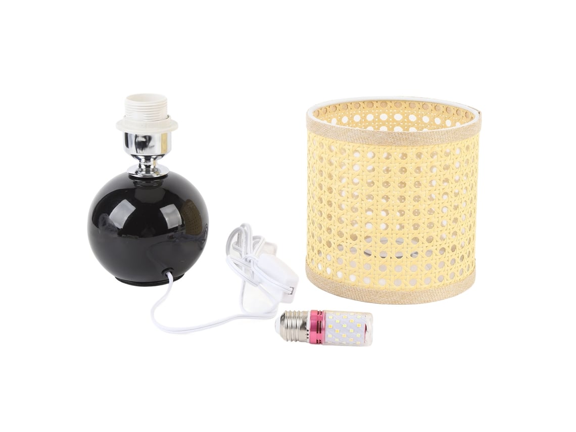 Bj-lâmpada De Mesa Cerâmica Com Cortina Tecida Imitando Rattan E27 Para Quarto Sala De Estar Comedor À Noite