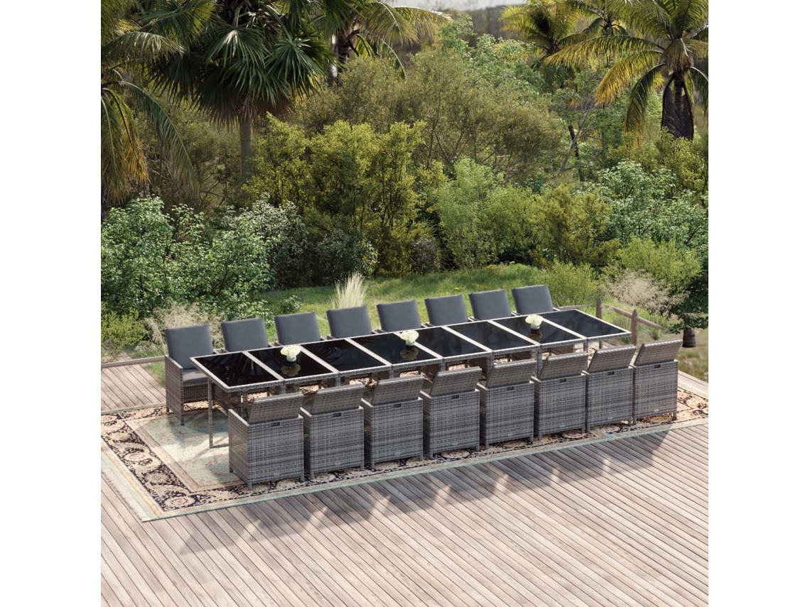 Juego de comedor de jardín DKD Home Decor de 17 piezas con cojines de mimbre gris