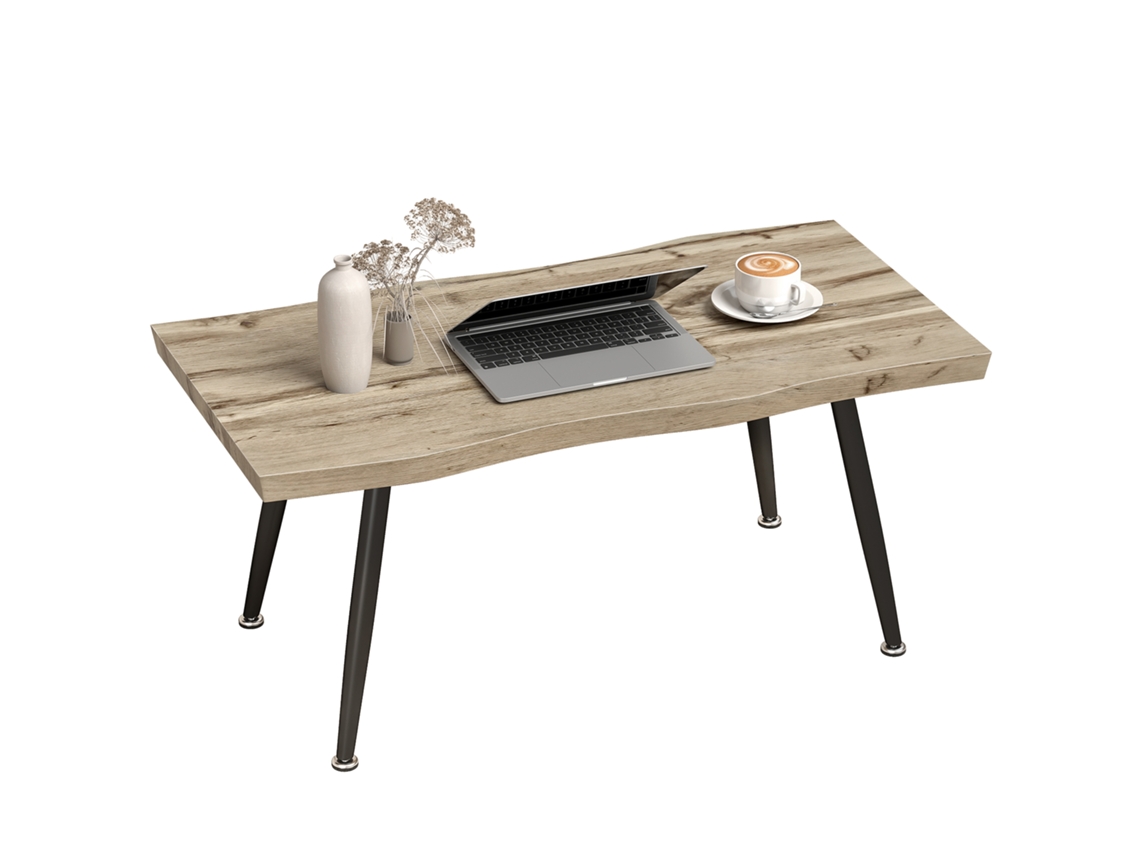 Mesa De Centro De Estilo Nórdico Con Patas Ajustables, Fabricada En Madera Y Acero, 100x50x45 Cm, Color Negro Y Roble.