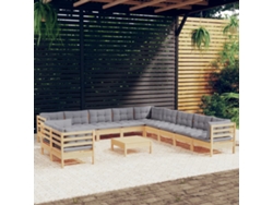 Conjunto de jardín DKD Home Decor de 12 piezas con cojines de pino macizo gris