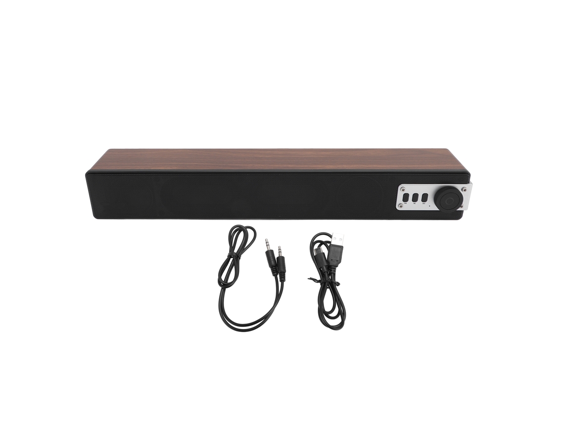 Barra De Som Bluetooth Portátil Com Dois Alto-falantes Compacta Multifuncional Para Casa E Estudo Cor Marrom Madeira
