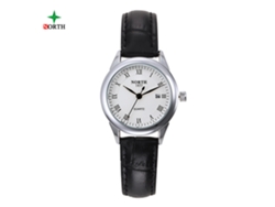 Reloj De Pulsera Analógico Redondo De Cuarzo Para Parejas Con Correa De Cuero Blanca Y Plateada.