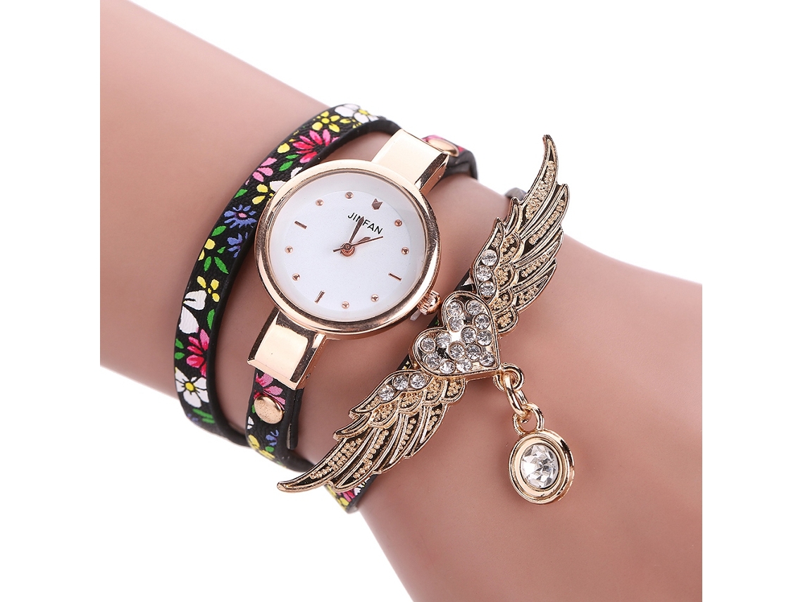 Reloj De Pulsera De Cuarzo Para Mujer Con Diamantes De Imitación Y Alas Multicapa (1)