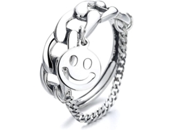 Anillo De Plata Esterlina Ajustable Con Cara Sonriente Para Mujer Moda Chunky Statement Band