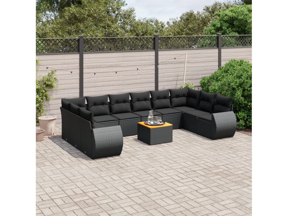 Conjunto de sofás de jardín de 11 piezas DKD Home Decor con cojines de mimbre negros