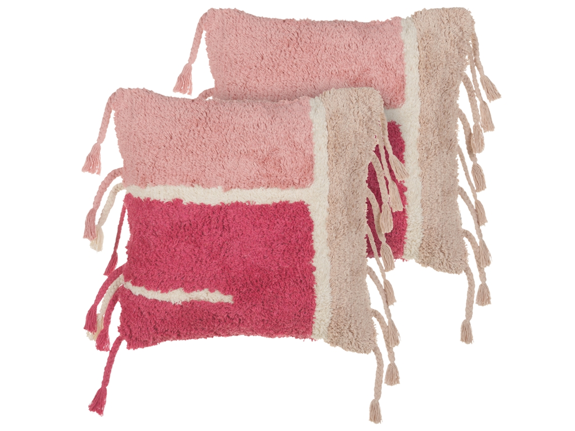 Juego de cojines de estilo boho BELIANI Bistorta de Algodón Rosa 45x45x14