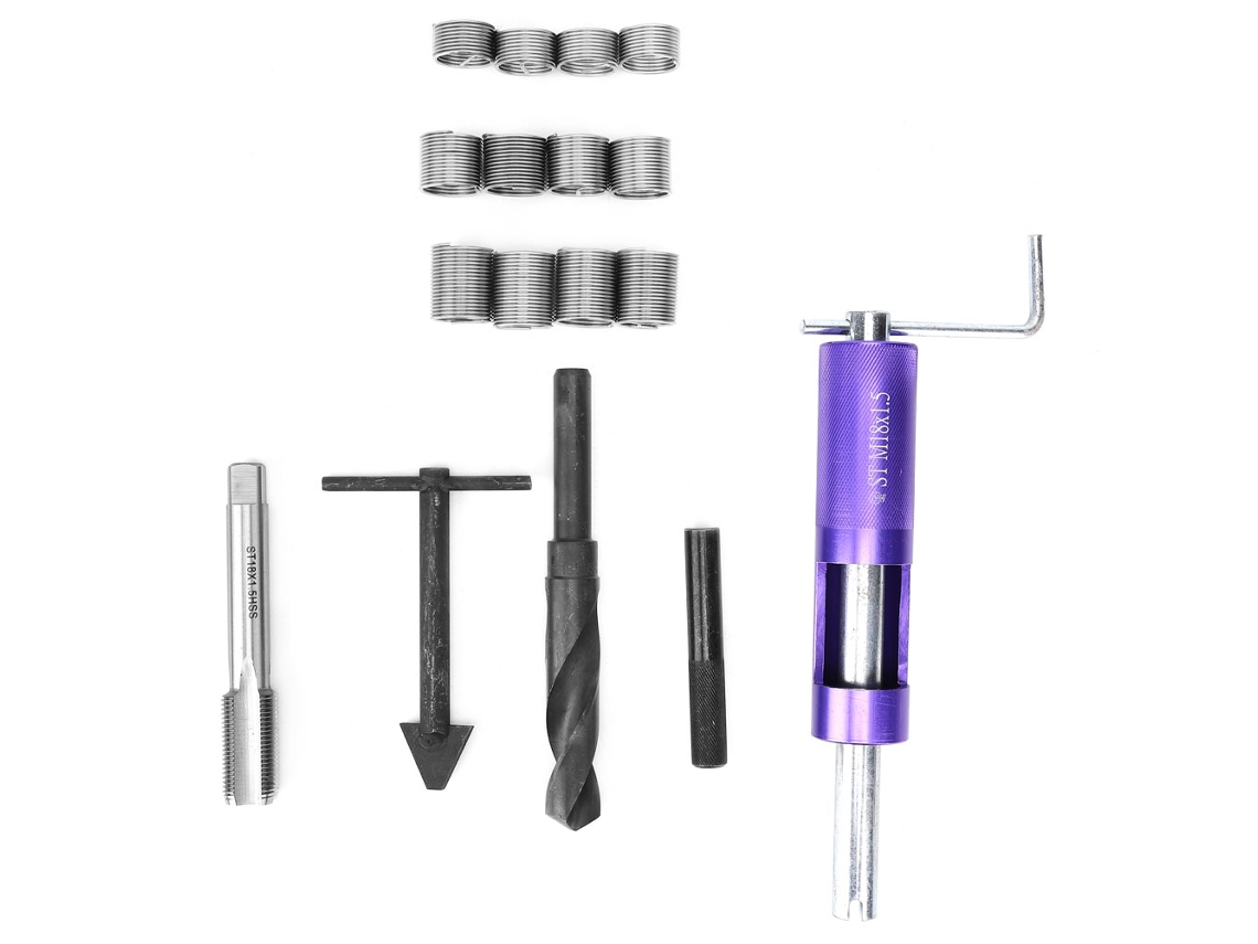 Kit De Reparación De Roscas M18x1.5 Con 12 Insertos Roscados Y Herramienta Manual Para Reparaciones De Automóviles.