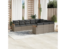 Conjunto de sofá de jardín de 10 piezas con cojines, ratán gris, DKD Home Decor