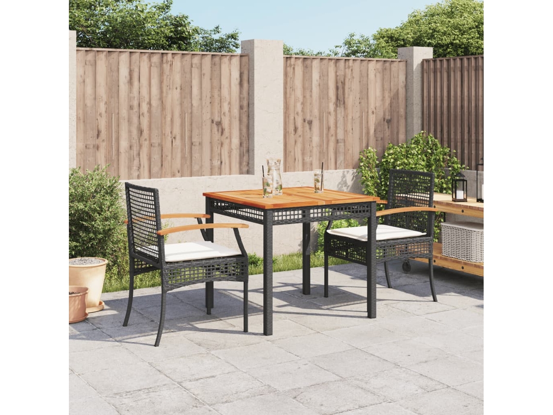 Juego de comedor de jardín de 3 piezas con cojines de mimbre negros de DKD Home Decor