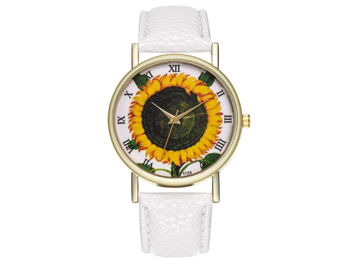 Reloj Analógico De Cuarzo Para Mujer Zhoulianfa Sunflower, Blanco Con Esfera Redonda.