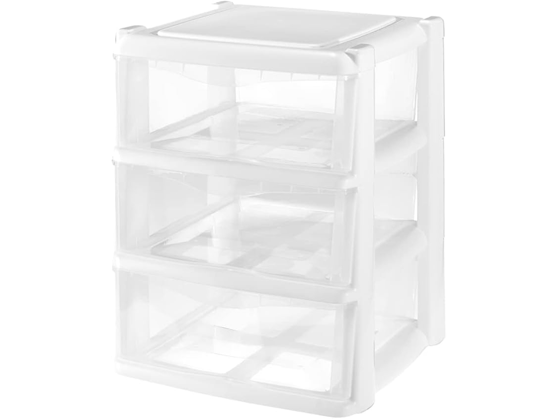 COM-FORT HOUSE Cajonera de Plástico Apilable para Almacenaje - Big - Blanco - 395x395x535 - Modelo 3 cajones