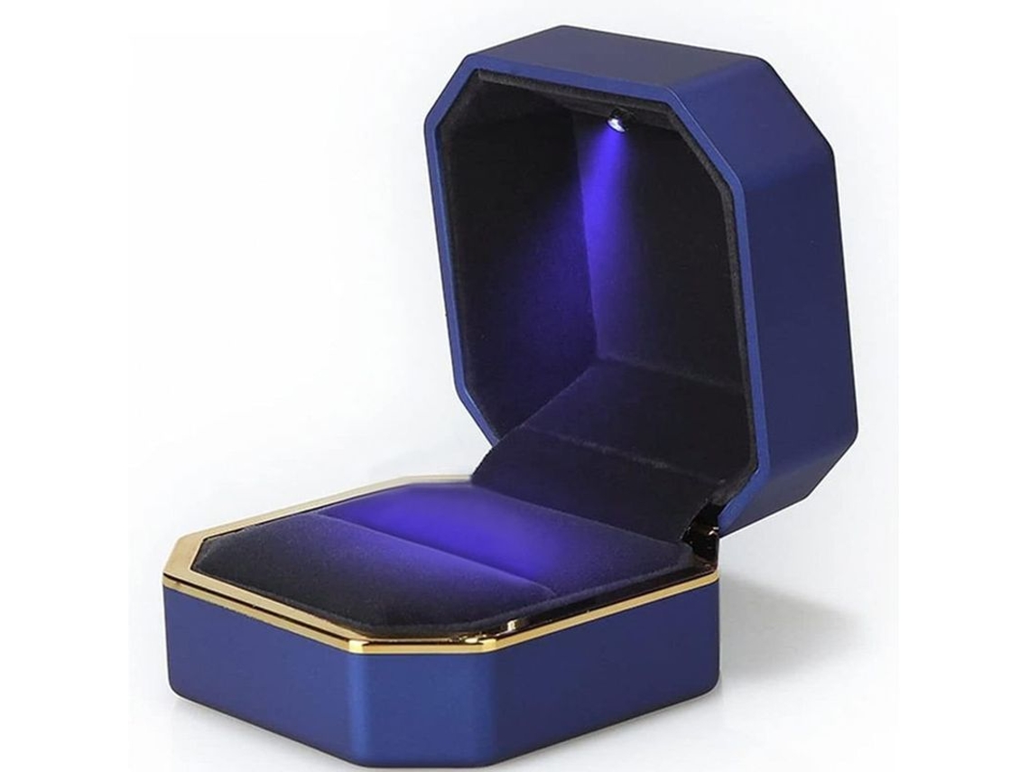 Caja De Lujo Para Anillos Con Luz Led, Soporte De Terciopelo Azul Para Anillos, Ideal Para Bodas Y Regalos.