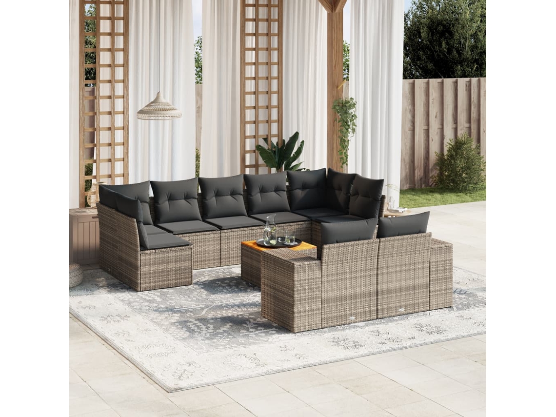 Conjunto de sofás de jardín de 10 piezas DKD Home Decor con cojines de mimbre gris
