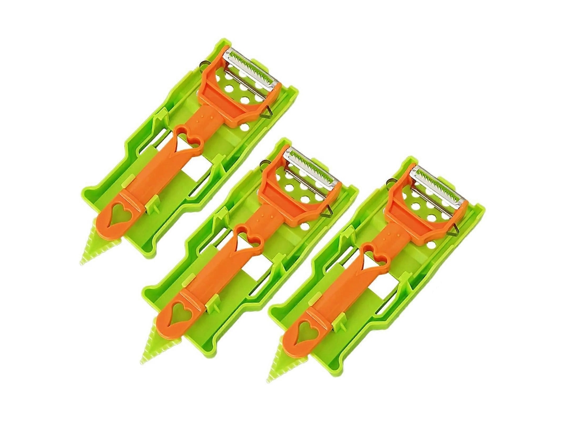 Cortador de cocina 3 en 1, pelador multifuncional y rallador juliana para frutas y verduras.