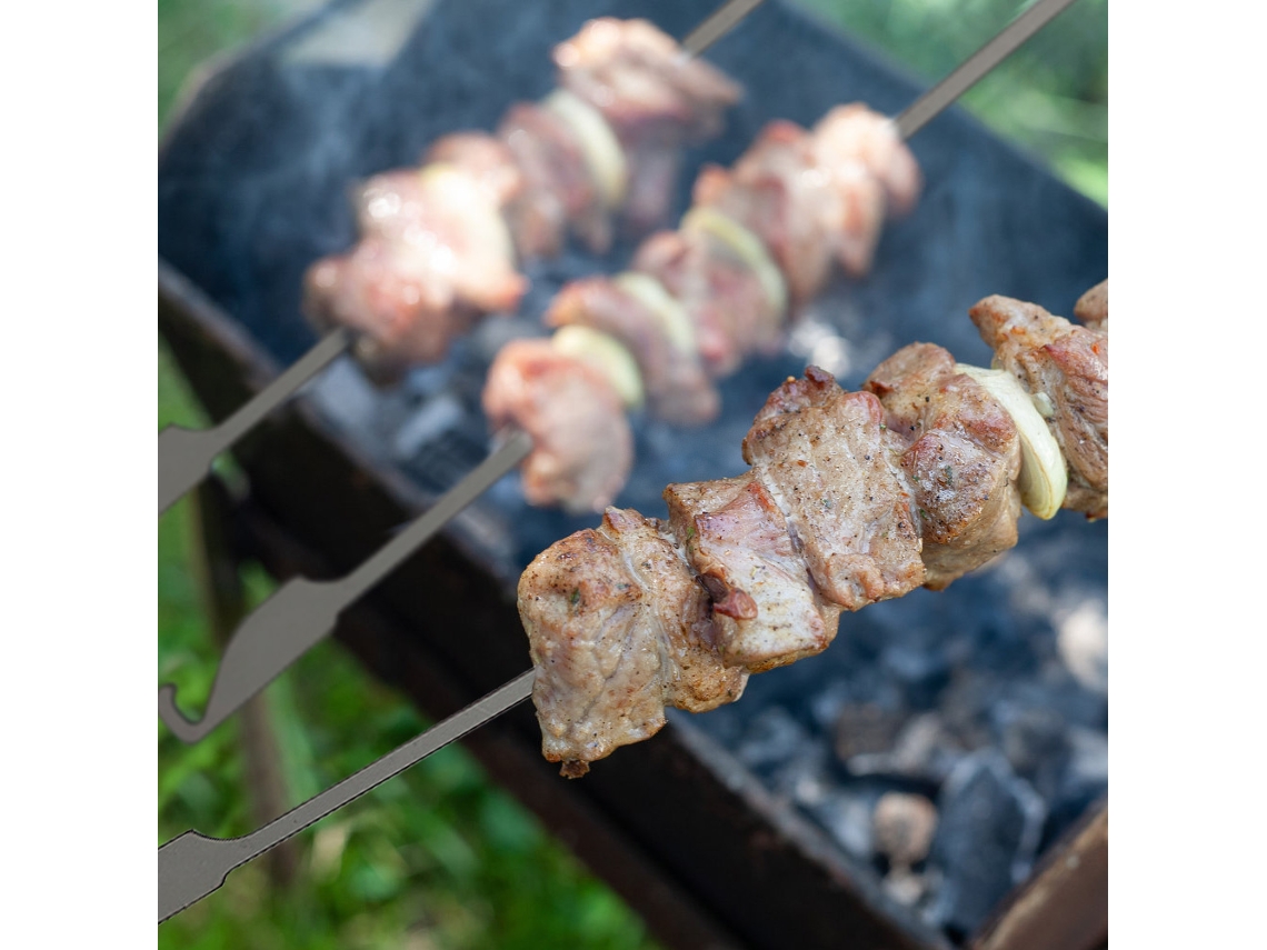 10 Brochetas Planas De Titanio Para Barbacoa, Ideales Para Picnics Y Barbacoas En El Jardín.