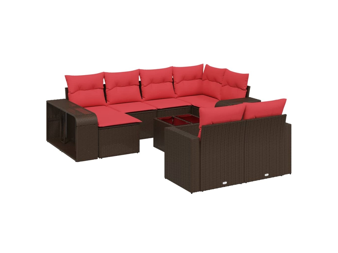 Conjunto de sofá de jardín de 11 piezas con cojines, ratán negro. Exclusivo de MAISON.
