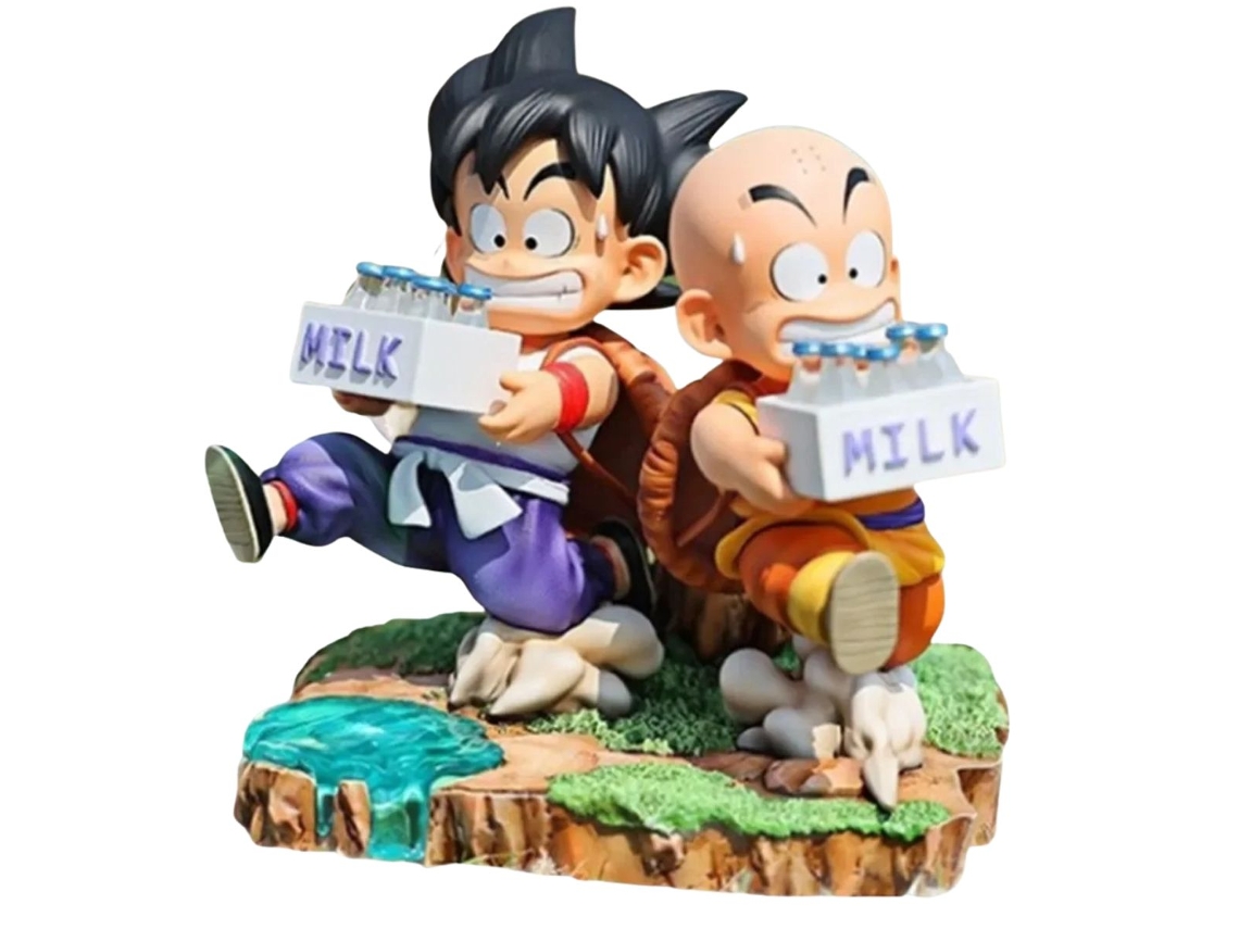 Estatua diorama de Dragon Ball | Son Goku y Krillin entrenando con leche | 14 cm | Maestro Roshi | Figura coleccionable | Suelta