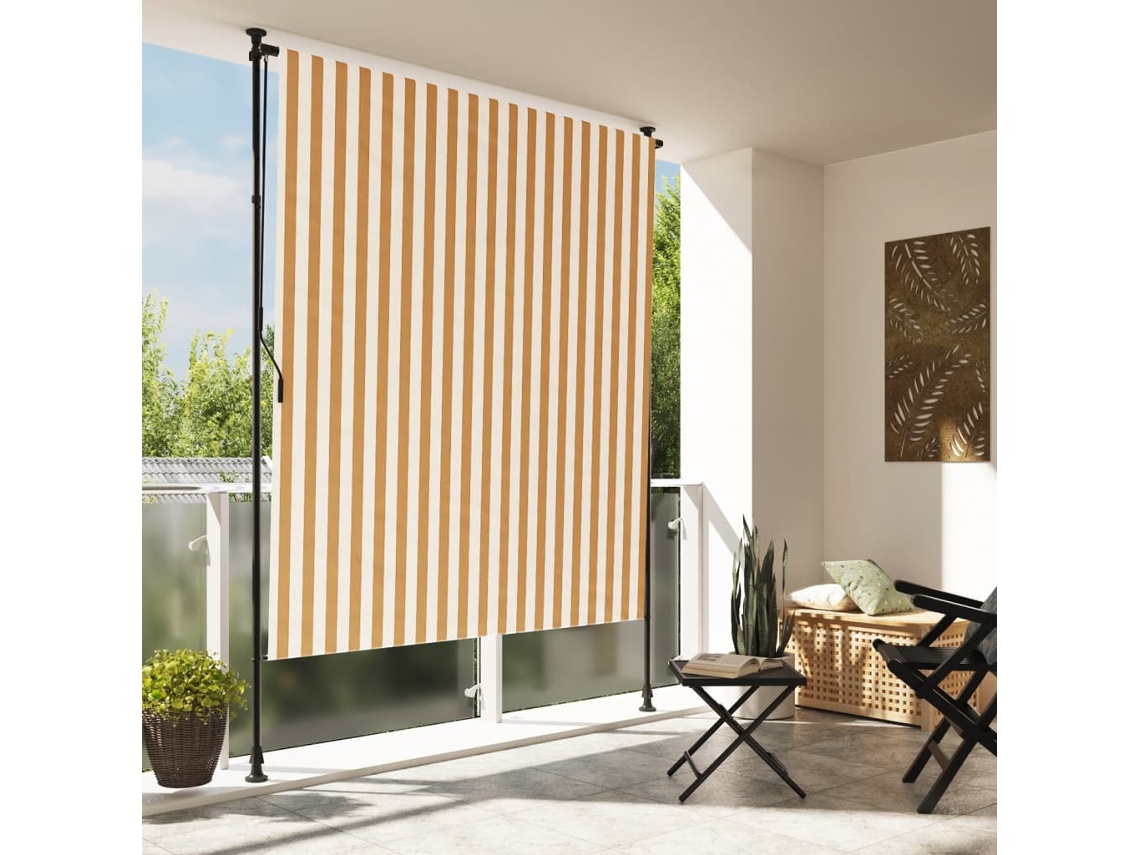 Estor exterior enrollable de tela/acero, 200 x 270 cm, color naranja y blanco, DKD Home Decor