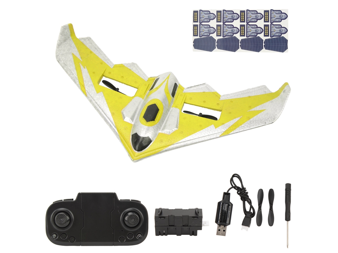 Kit De Avión Planeador Teledirigido De Espuma Epp Con Luz Led Para Principiantes, Adultos Y Niños - Amarillo - 1 Batería