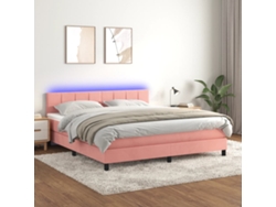 Cama Box Spring Colchón Y Led Terciopelo Rosa 160x200 Cm