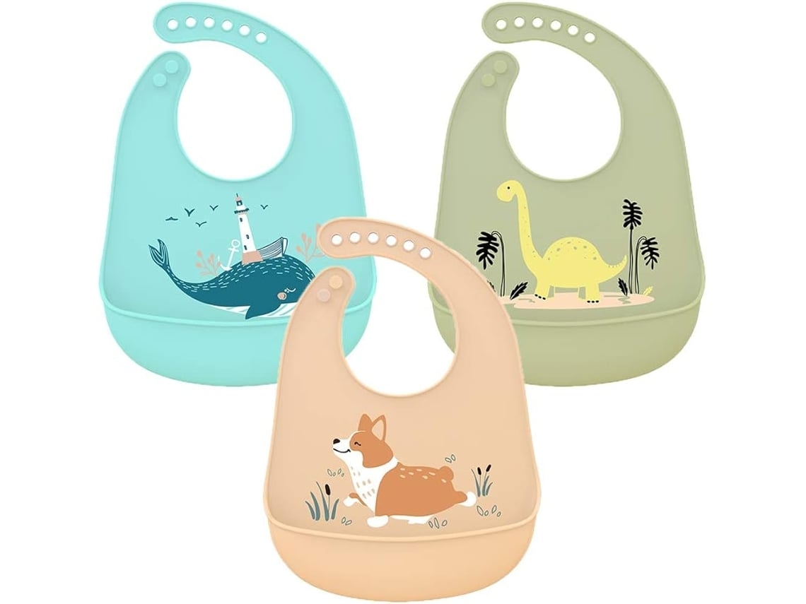 Juego De 3 Baberos De Silicona Para Bebé, Impermeables, Para Lactancia (con Bandeja Antigoteo), Fáciles De Limpiar, Aptos Para Niños, Educat