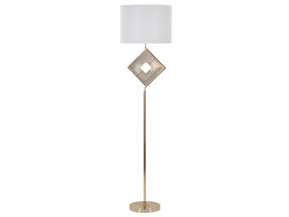 Lámpara De Pie Move De 161 Cm - Lámpara De Pie Glamurosa En Metal Dorado Y Tela Blanca - Diseño Geométrico Decorativo - Casquillo E27 40w