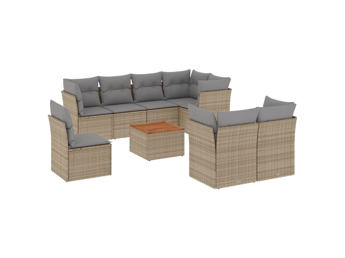 Conjunto de 9 sofás de jardín con cojines de mimbre beige MAISON EXCLUSIVE (90x200 cm)