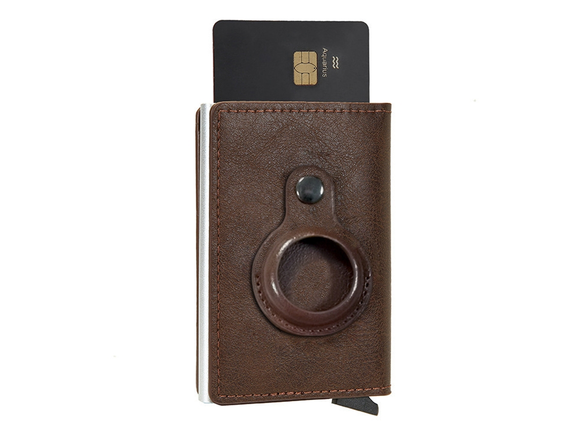Cartera Airtag magnética para hombre, tarjetero, primera capa de protección RFID, marrón auténtico