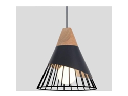 Lámpara Colgante Moderna De Estilo Industrial En Madera Con Pantalla.