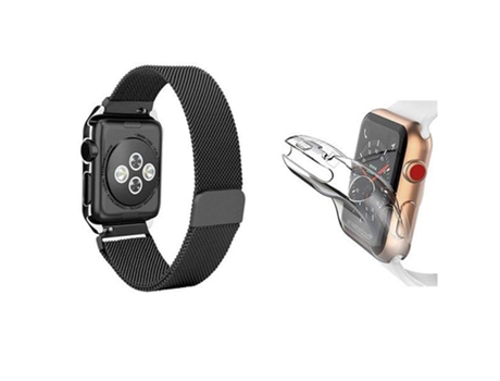 Kit de Pulsera Pulsera Milanese Loop Cierre Magnético Cubierta 360° Protección contra Impactos Apple Watch Serie 3 42mm ATYULNM Negro