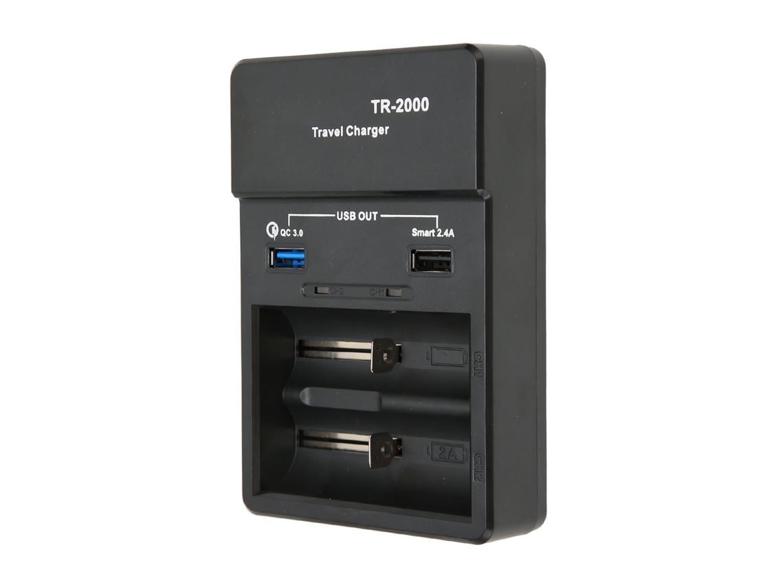 Carregador Inteligente 2 Slot Para Baterias 18650 26650 Aa Aaa Com Saída Usb Qc3.0 Us Plug